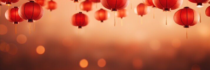 Chinese New Year background with sky lanterns, holiday decoration background - obrazy, fototapety, plakaty