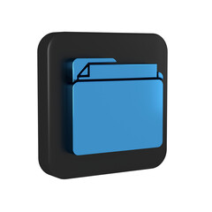 Fototapeta premium Blue Document folder icon isolated on transparent background. Accounting binder symbol. Bookkeeping management. Black square button.