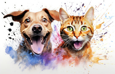 Cat and Dog Facing Off, Both With Open Mouths in Intense Encounter