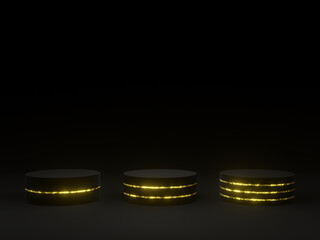 Black podium with golden stripped lines.