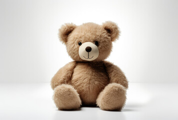 Brown Teddy Bear Sitting on White Surface