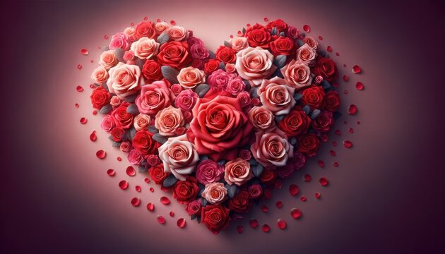 A beautiful and romantic Valentine's Day image, featuring a heart shape surrounded by roses