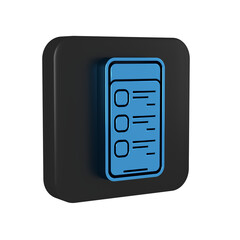 Blue Online shopping on mobile phone icon isolated on transparent background. Online buying. Internet shop, mobile store app and payments billing. Black square button.