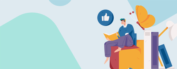 Character reading quietly vector concept operation hand drawn illustration
