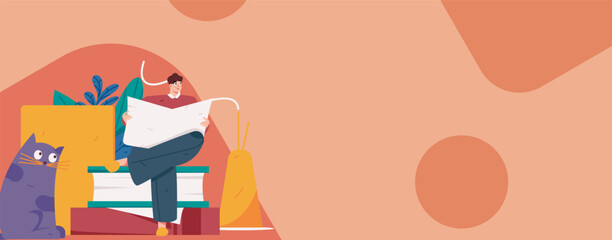 Character reading quietly vector concept operation hand drawn illustration
