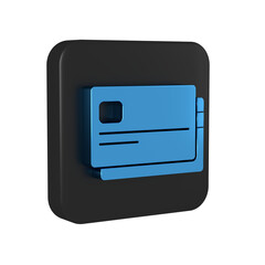Obraz premium Blue Credit card icon isolated on transparent background. Online payment. Cash withdrawal. Financial operations. Shopping sign. Black square button.