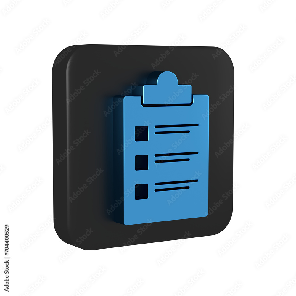 Wall mural Blue Clipboard with checklist icon isolated on transparent background. Control list symbol. Survey poll or questionnaire feedback form. Black square button.