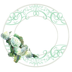 ornamental decorative element with watercolor flowers hydrangea flowers in circle 