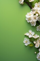  Blossoms on green background, Spring flowers, Spring background