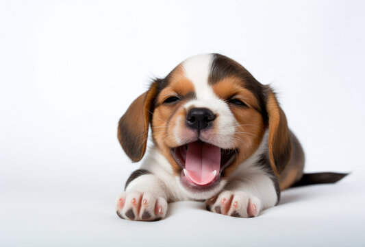 Adorable Puppy Yawning Comfortably in a Relaxed Posture