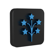 Blue Fireworks icon isolated on transparent background. Concept of fun party. Explosive pyrotechnic symbol. Black square button.