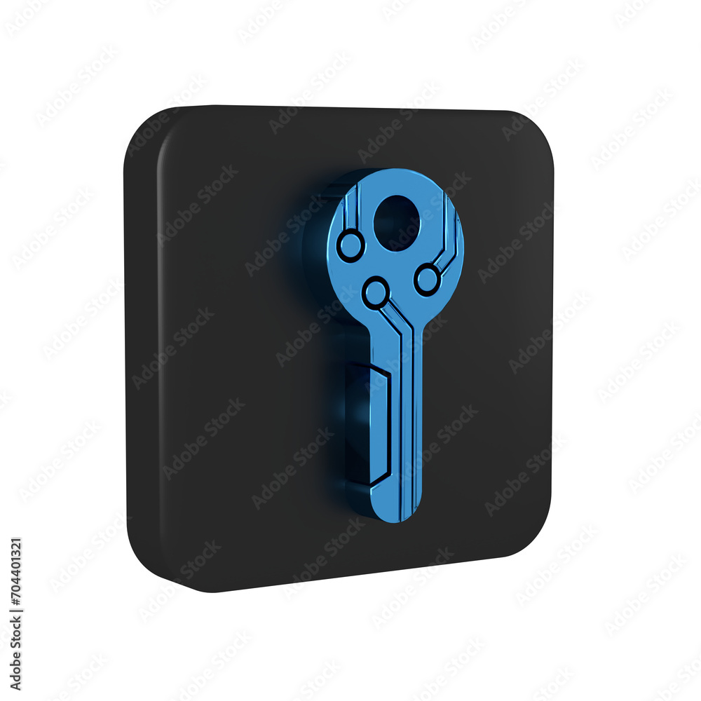 Poster blue cryptocurrency key icon isolated on transparent background. concept of cyber security or privat