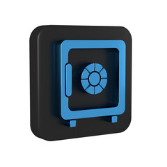 Blue Safe icon isolated on transparent background. The door safe a bank vault with a combination lock. Reliable Data Protection. Black square button.