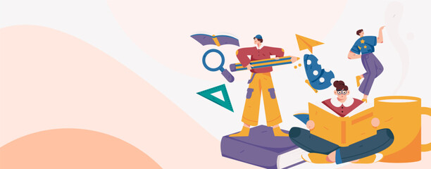 Naklejka premium Character reading quietly vector concept operation hand drawn illustration 