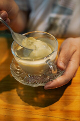 beautiful café affogato with vanilla ice cream