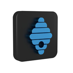 Blue Hive for bees icon isolated on transparent background. Beehive symbol. Apiary and beekeeping. Sweet natural food. Black square button.
