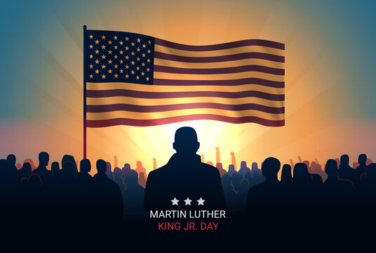 Martin Luther King Jr. Day black man and USA flag MLK banner horizontal