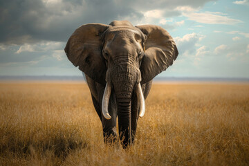 Fototapeta na wymiar The majestic presence of an elephant taking a leisurely stroll through the savannah