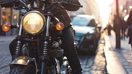 With style and speed, the motorcyclist navigates urban traffic, leaving a trail of excitement in...
