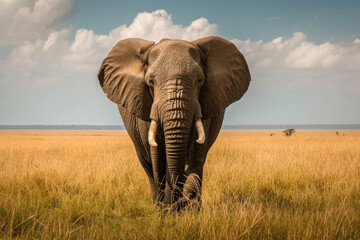 Fototapeta premium The majestic presence of an elephant taking a leisurely stroll through the savannah