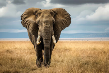 Fototapeta na wymiar The majestic presence of an elephant taking a leisurely stroll through the savannah
