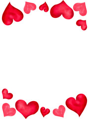 Vertical poster for valentine's day, mother's day.Red and pink hearts with place for text.Watercolor and marker illustration.Banner, coupons or greeting cards for love sale.Handmade isolated art