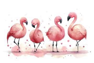 Very childish cute kawaii flamingo clipart vector, organic forms with desaturated light and airy pastel color palette. Great as nursery art with white background.