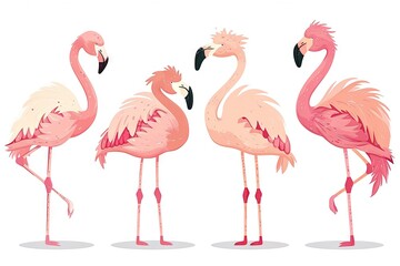 Very childish cute kawaii flamingo clipart vector, organic forms with desaturated light and airy pastel color palette. Great as nursery art with white background. - obrazy, fototapety, plakaty