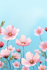 Beautiful flowers with leaves on a spring background.