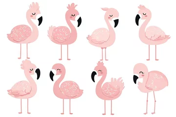 Fototapete Flamingo Very childish cute kawaii flamingo clipart vector, organic forms with desaturated light and airy pastel color palette. Great as nursery art with white background.