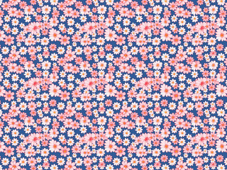 White and Pink Sakura Pattern with Blue Background