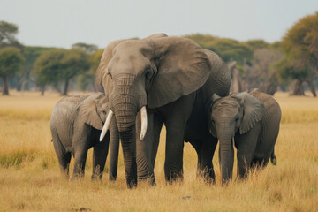 Fototapeta na wymiar A heartwarming scene capturing the familial bonds within an elephant family