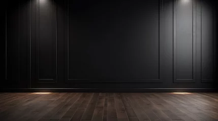 Schilderijen op glas wood floor with dark black wall for present product, Generative Ai © Nakron