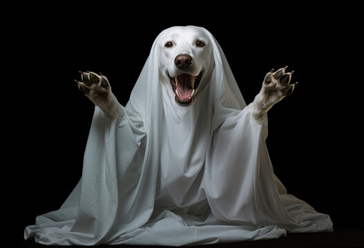 Dog Dressed Up in Ghost Costume, Fun Halloween Pet Costume for Your Furry Friend