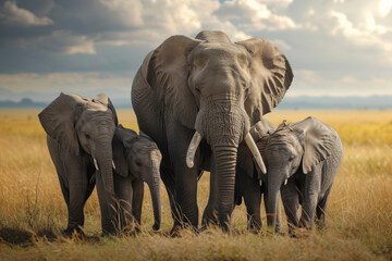 Fototapeta na wymiar A heartwarming scene capturing the familial bonds within an elephant family