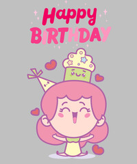 Illustration of a cute child enjoying the holiday. Greeting card, happy birthday poster.