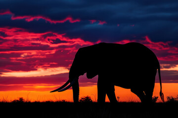 A mesmerizing silhouette of an elephant against the vibrant hues of a sunset