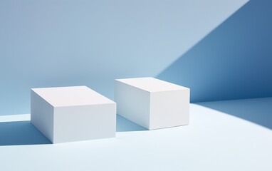 Blue background with two white boxes,