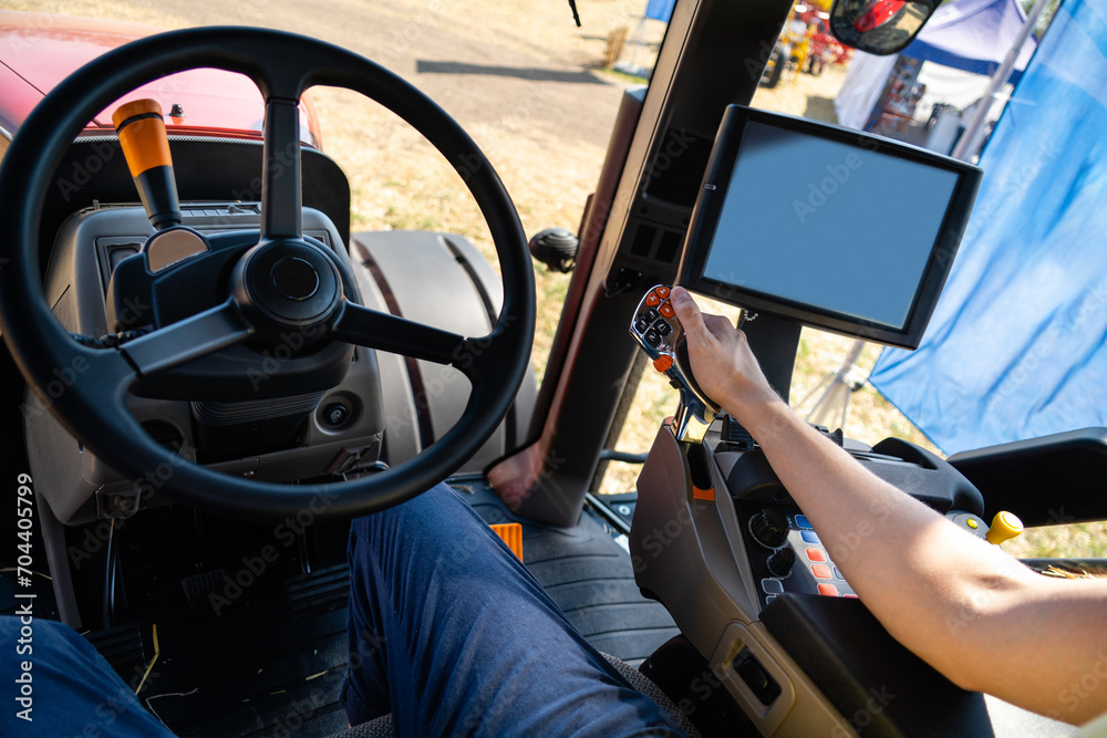 Poster tractor with system of precision agriculture. smart farming.
