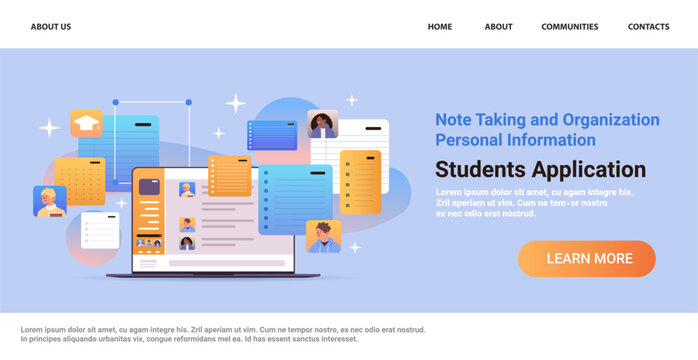 mix race students group taking notes and organizing personal information on laptop screen virtual conference education day e-learning
