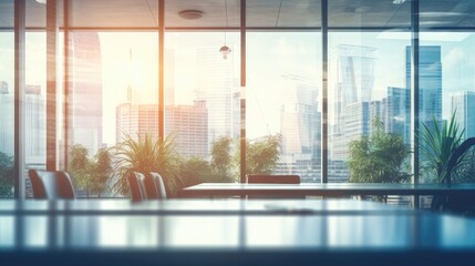 Blurred background image of a meeting room in a modern office. Business