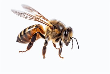 honey bee isolated on white background. generative ai - obrazy, fototapety, plakaty