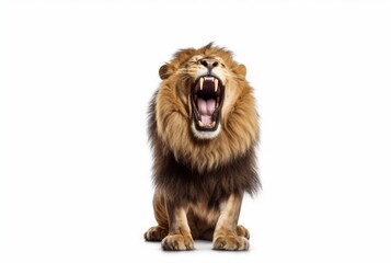 Obraz premium roaring lion isolated on white background. generative ai