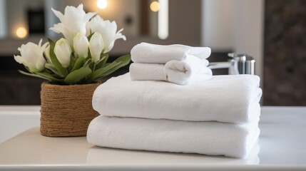 Fototapeta na wymiar Hotel towels and toiletries
