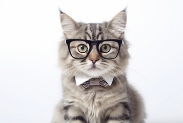 Obraz premium cute cat wearing glasses isolated on white background. generative ai