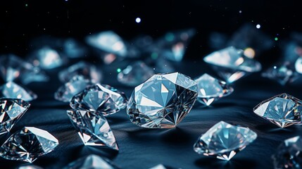 a macro close-up image of many precious stones diamonds or similar zirconia fianit on black background filling the frame. - obrazy, fototapety, plakaty