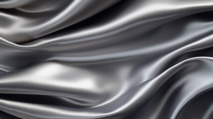 Obraz premium Dynamic flowing folds of silvery satin fabric, creating an elegant and luxurious metallic texture.