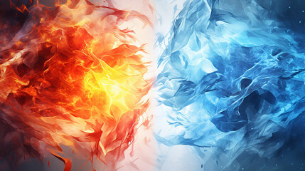 Marble background. Fire and Ice element against each other background. Heat and Cold concept