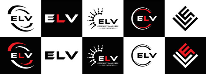 ELV logo. E L V design. White ELV letter. ELV, E L V letter logo design. Initial letter ELV letter logo set, linked circle uppercase monogram logo. E L V letter logo vector design.