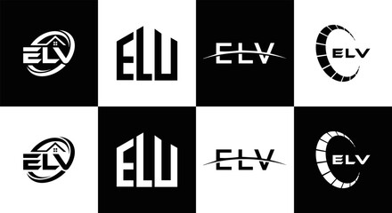 ELV logo. E L V design. White ELV letter. ELV, E L V letter logo design. Initial letter ELV letter logo set, linked circle uppercase monogram logo. E L V letter logo vector design.